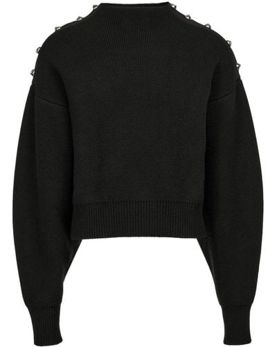 Ferragamo Decorative-Buttons Paneled Knitted Sweatshirt - Black