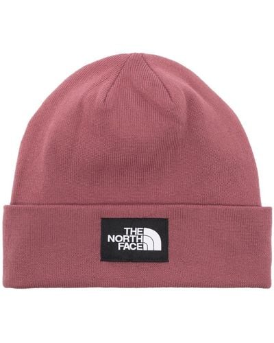 The North Face Logo-Patch Ribbed Beanie - Pink