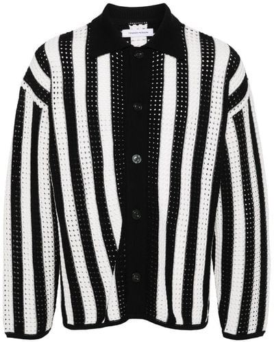 TENDER PERSON Open-Knit Striped Cardigan - Black