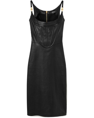 Versace Corset-Style Leather Midi Dress - Black