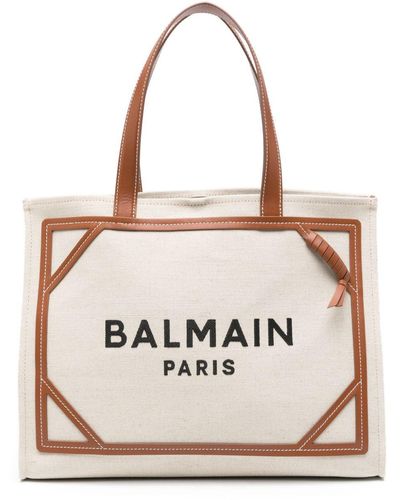 Balmain B-Army Logo-Print Tote Bag - Natural