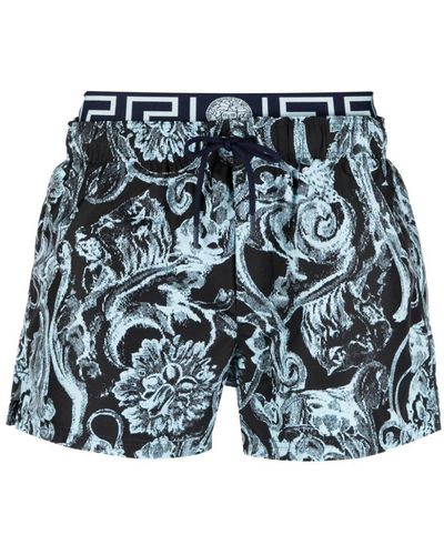 Versace Barocco-Print Layered Swim Shorts - Blue