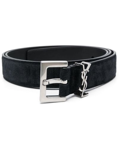 Saint Laurent Signature Ysl Logo-Plaque Suede Belt - Black