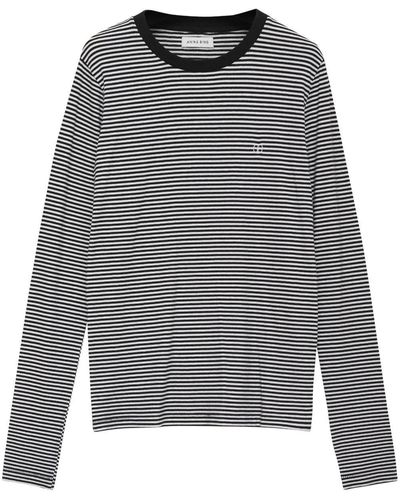 Anine Bing Embroidered-Logo Striped Top - Grey