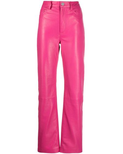 Remain Leather Wide-leg Trousers - Pink