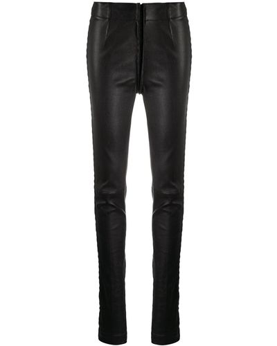 Ann Demeulemeester Skinny Fit Leather Trousers - Black