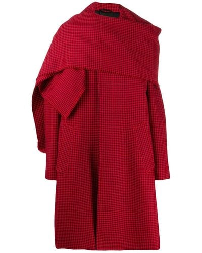 Balenciaga Cristobal Scarf Houndstooth Coat - Red