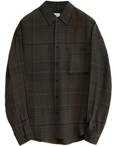 Lemaire Check-Pattern Cotton Shirt - Black