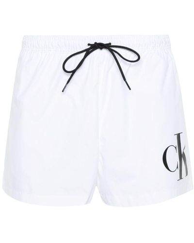 Calvin Klein Logo-Print Swim Shorts - White