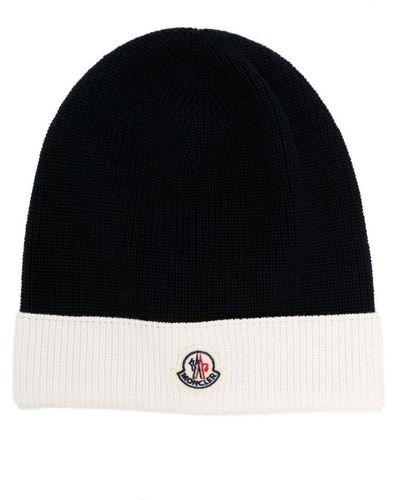 Moncler Logo-Patch Knitted Cotton Beanie - Black