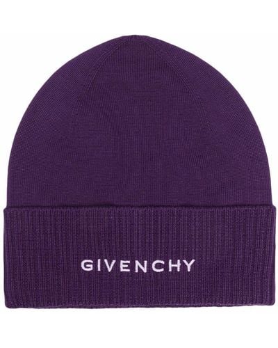 Givenchy Embroidered-logo Wool Beanie - Purple