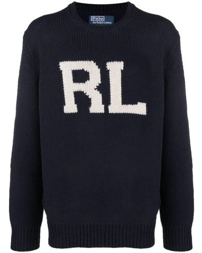 Polo Ralph Lauren Intarsia Knit Logo Wool Jumper - Blue