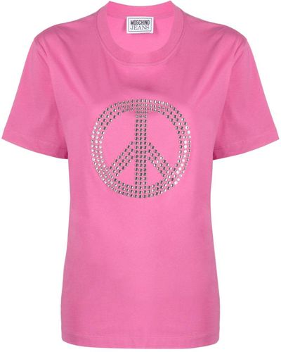 Moschino Jeans Peace Symbol-Studded T-Shirt - Pink