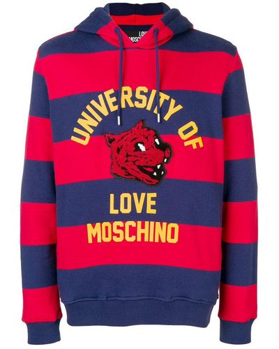 Love Moschino University Striped Hoodie - Red