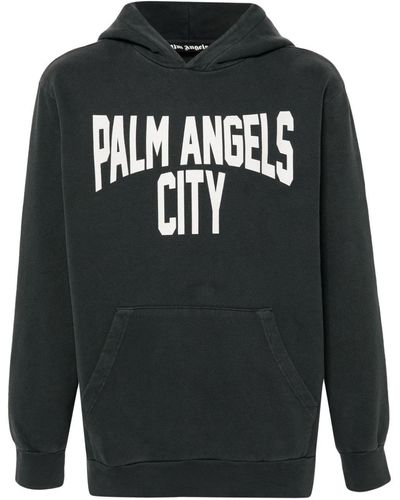Palm Angels Logo-Print Hoodie - Black