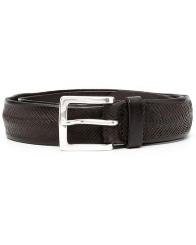Orciani Herringbone Leather Belt - Black
