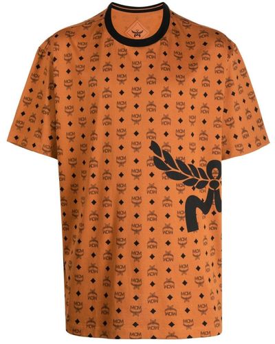 MCM Mega Laurel Monogram-Print Organic-Cotton T-Shirt - Orange