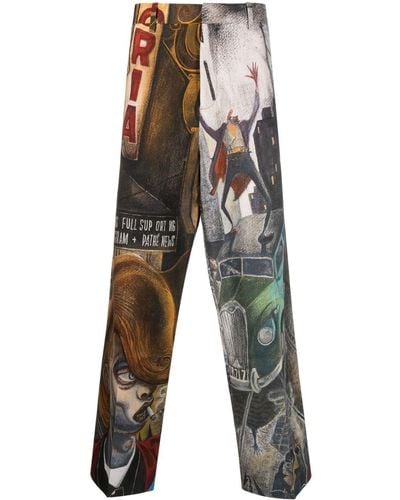 Charles Jeffrey Graphic-Print Wide-Fit Trousers - Natural