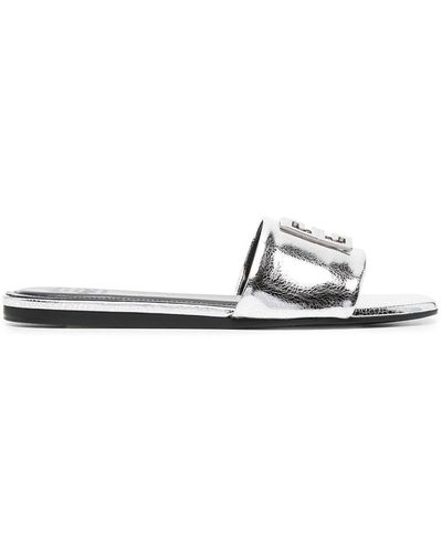 Givenchy 4g Plaque Metallic Slides - White