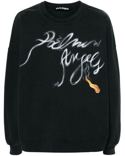 Palm Angels Foggy Logo-Print Sweatshirt - Black
