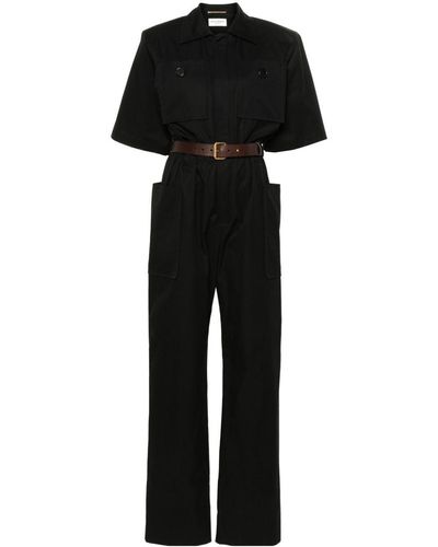 Saint Laurent Short-Sleeve Cotton Jumpsuit - Black