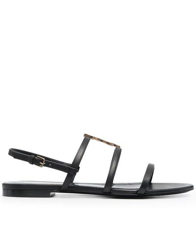 Saint Laurent Cassandra Monogram Flat Sandals - Black