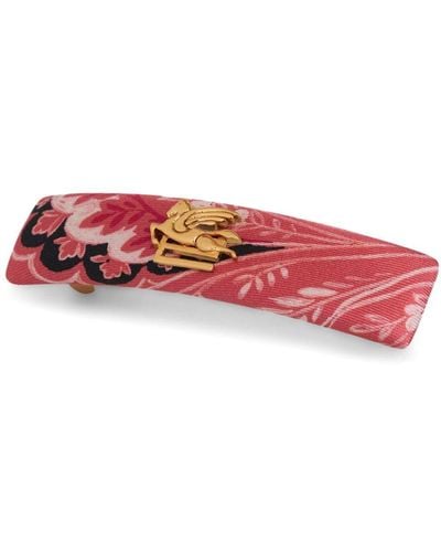 Etro Floral-Print Silk Hair Clip - Red
