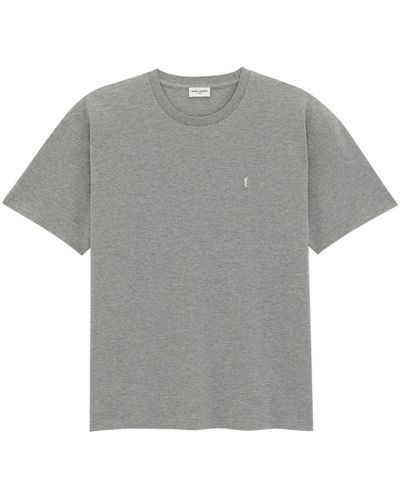 Saint Laurent Cassandre Cotton-Blend T-Shirt - Grey