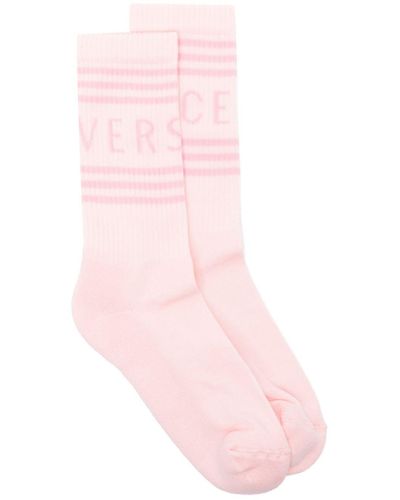 Versace 90s Vintage-logo Ribbed Socks - Pink