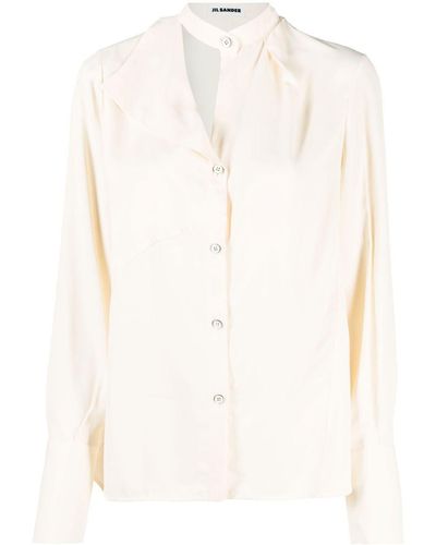 Jil Sander Asymmetric-collar Long-sleeved Blouse - White