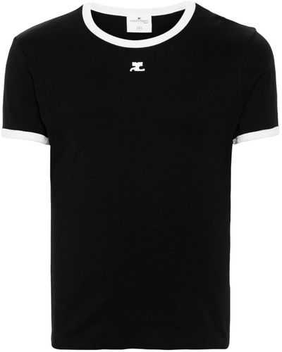 Courreges Contrast Cotton T-Shirt - Black