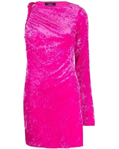 Versace One-shoulder Velvet Short Dress - Pink