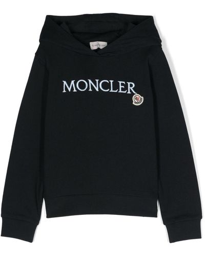 Moncler Embroidered-Logo Cotton Hoodie - Black