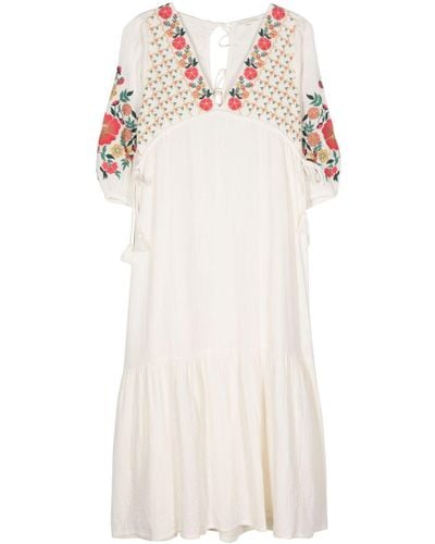 Louise Misha Bali Floral-Embroidered Midi Dress - White