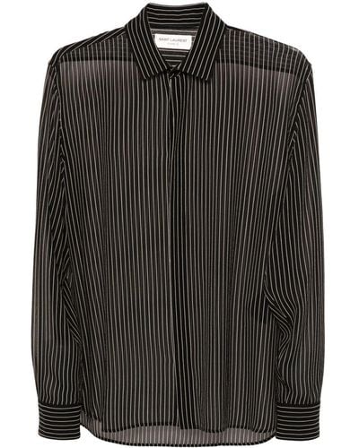 Saint Laurent Pinstripe Silk Shirt - Black