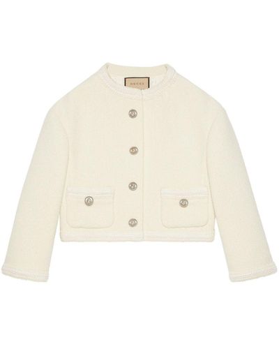 Gucci Button-Up Tweed Jacket - Natural