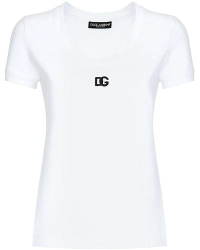 Dolce & Gabbana Logo-Embroidered Cotton-Blend T-Shirt - White