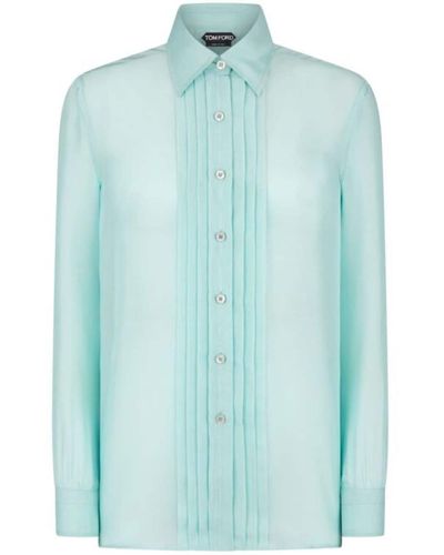 Tom Ford Plissé-Detail Silk Shirt - Blue