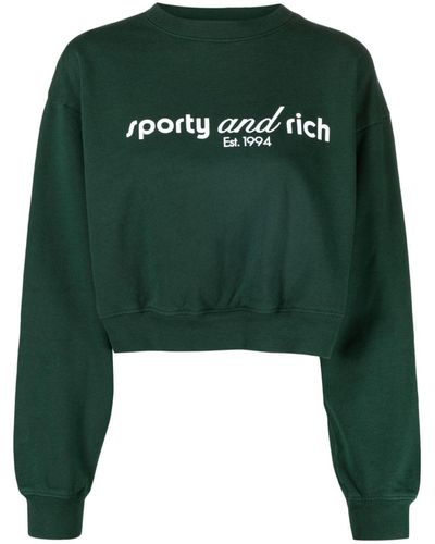 Sporty & Rich Logo-Print Cropped Sweatshirt - Green