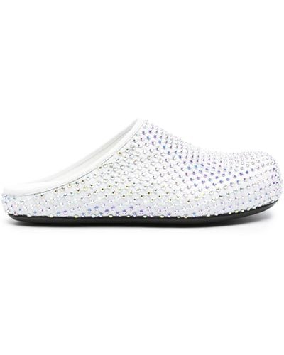 Marni Glass-Crystals Leather Slippers - White