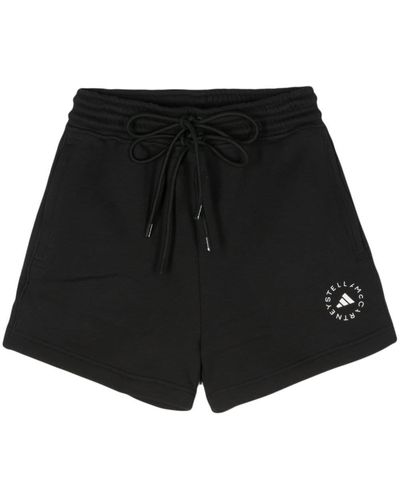 adidas By Stella McCartney Logo-Print Organic Cotton Track Shorts - Black