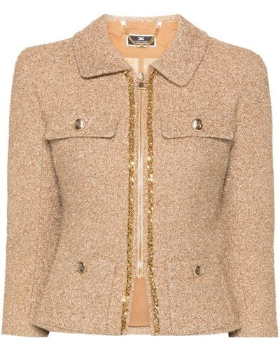Elisabetta Franchi Cropped Tweed Jacket - Natural