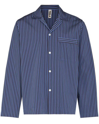 Tekla Organic Cotton Pyjama Shirt - Blue