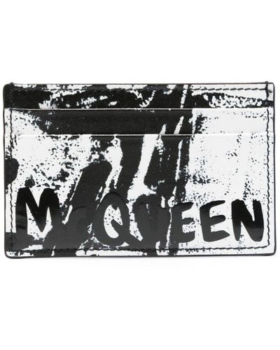 Alexander McQueen Graffiti-Print Leather Cardholder - Black