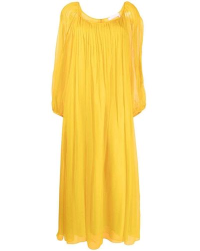 Chloé Bow-detail Pleated Dress - Yellow