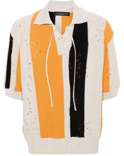 FEDERICO CINA Distressed Striped Polo Shirt - Orange