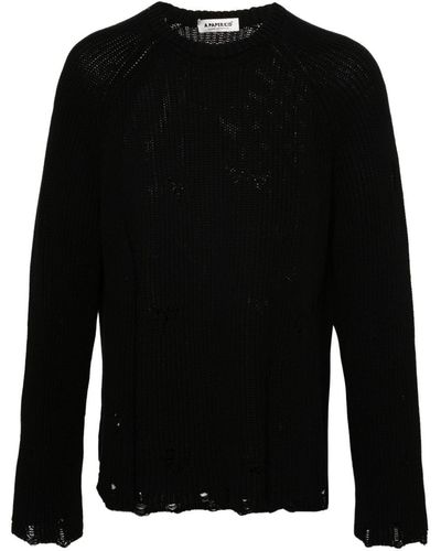 A PAPER KID Distressed Cotton Sweater - Black