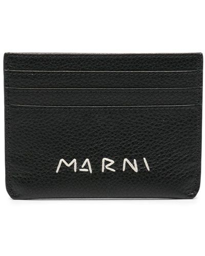 Marni Logo-Embroidered Leather Card Holder - Black