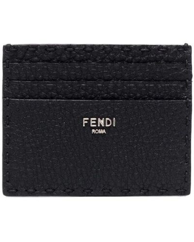 Fendi Logo-Lettering Leather Cardholder - Black