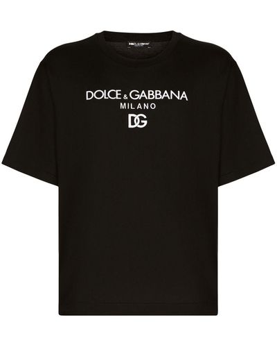Dolce & Gabbana Logo-Embroidered Cotton T-Shirt - Black